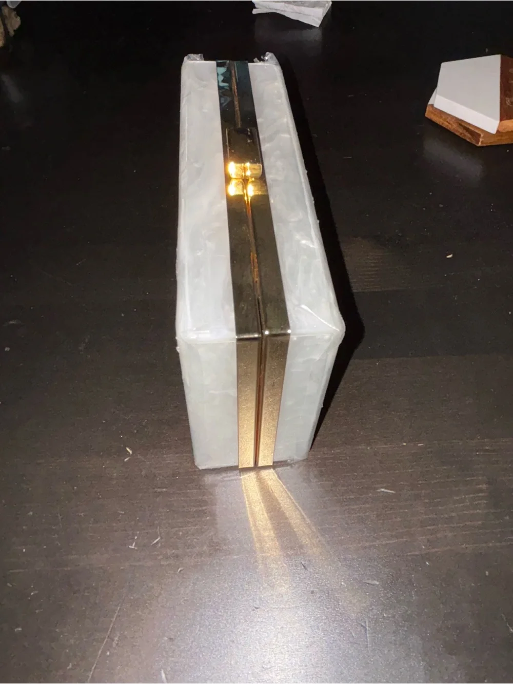 Rachel Zoe White Pearl Looking Resin Box with Gold-Trim Clasp